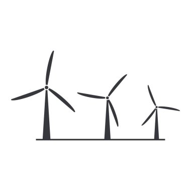 Yenilenebilir enerji üreten yel türbinlerinin izole edilmiş piktogramı alternatif elektrik üretimini, sürdürülebilir gücü, temiz kaynakları ve çevre dostu çevre teknolojisi çözümlerini sembolize ediyor..