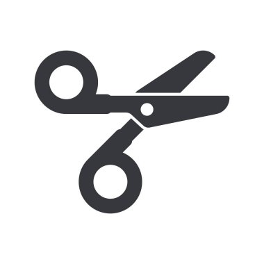 El işi, ofis, kuaför ve eğitim amaçlı tasarım unsurları için kullanılan izole resimli makas, basit kabartma kesme aracı sembolü.