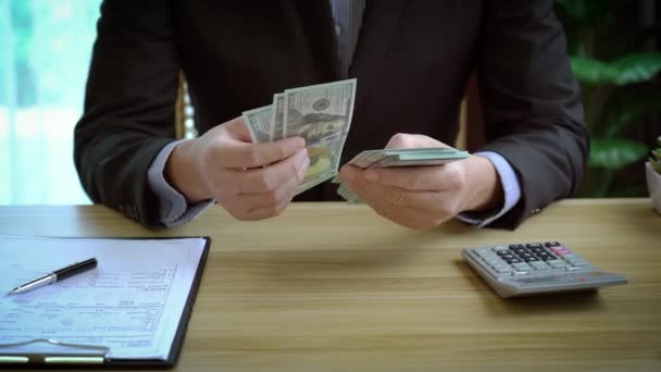 Počítej Peníze Investice Podnikatel Plánuje Podnikání Vypočítává Úrokové Sazby Daně — Stock video