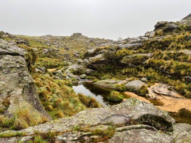 Cordoba, Arjantin 'deki Cerro Champaqui' de güzel sisli bir manzara. Yüksek kalite fotoğraf