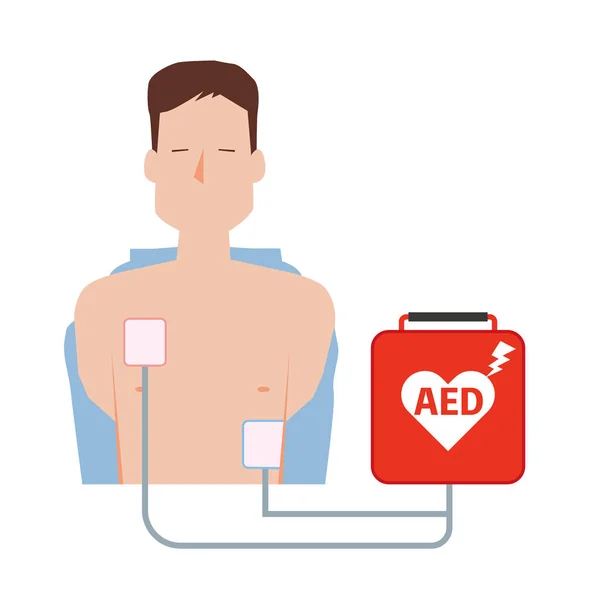 Automatisierter Externer Defibrillator Und Männlicher Patient — Stockvektor