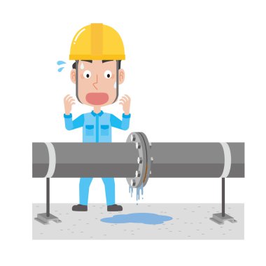 Borudan su sızmasına dayanamayan bir erkek işçi.