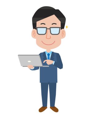 Dizüstü bilgisayarı olan erkek ofis çalışanı.