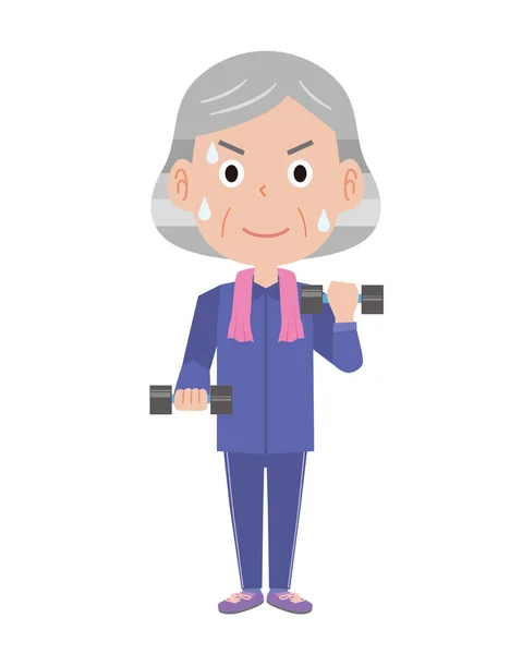 Elderly Woman Doing Dumbbell Exercises — Stock Vector