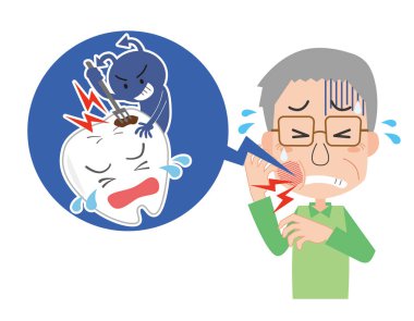 Diş çürüğü olan yaşlı bir adamın tasviri