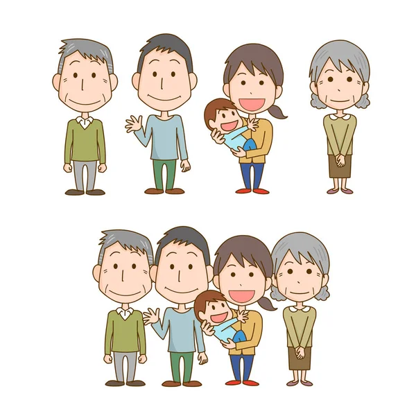 Tredje Generationens Familj Farföräldrar Föräldrar Och Barn Barn — Stock vektor