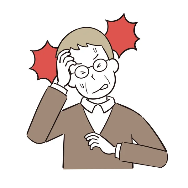Illustration Elderly Man Suffering Severe Headache — Stock Vector