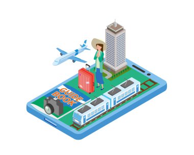 Seyahatten zevk alan bir kadının izah edilmiş bir çizimi.