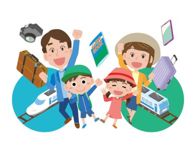 Family trip by Shinkansen train clipart