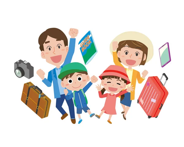Imagem Ilustração Uma Família Feliz Por Viajar — Vetor de Stock