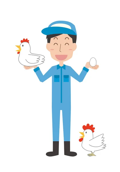 Illustration Eines Mannes Und Eines Huhns Bei Der Arbeit Einer — Stockvektor