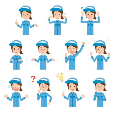 Bir kadın işçinin yüz ifadesi seti