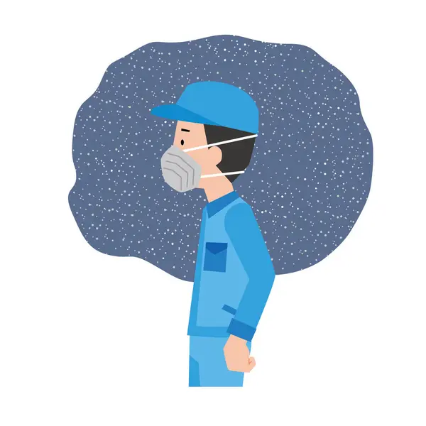 Illustratie Van Een Werknemer Met Een Stofmasker — Stockvector