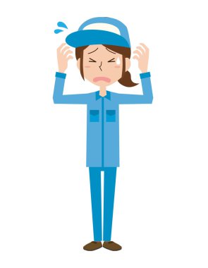 Başı dertte olan iş kıyafetleri giyen genç bir kadın.