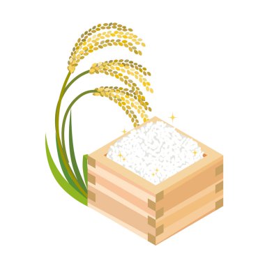 Pirinç ve pirinç kulakları tahta bir kutuda.