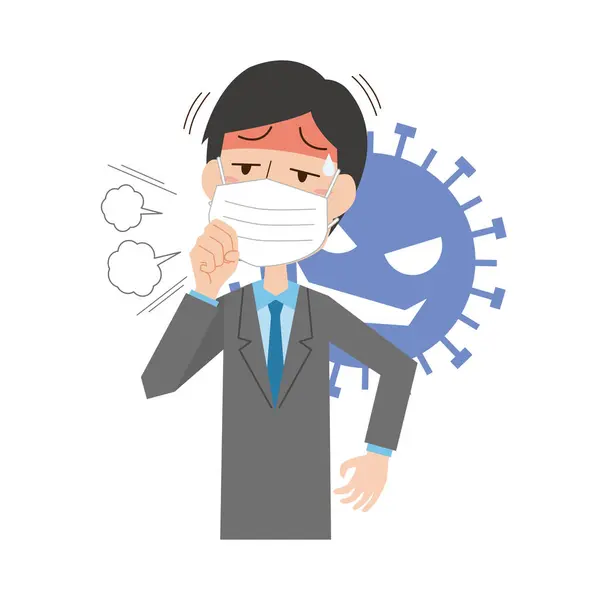 Ilustração Trabalhador Escritório Infectado Pela Gripe — Vetor de Stock