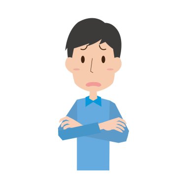 Genç adam kollarını kavuşturuyor.