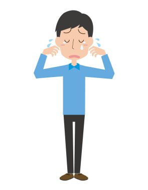 Genç adam üzgün ve ağlıyor.