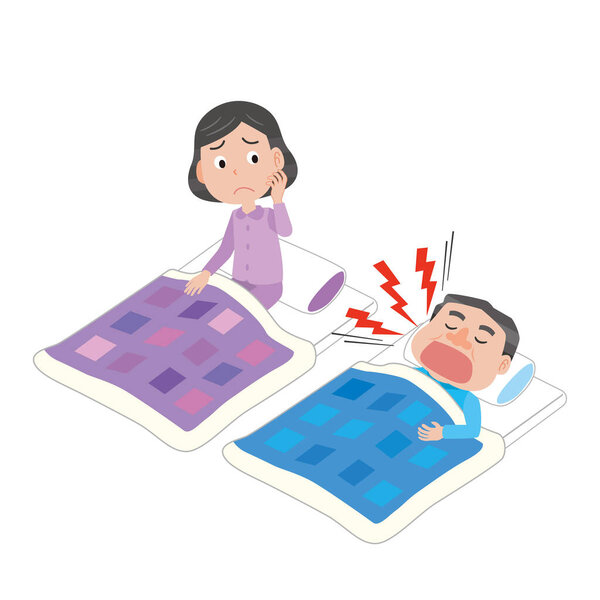 Жена, которая не может заснуть, потому что ее муж храпит, очень шумно.