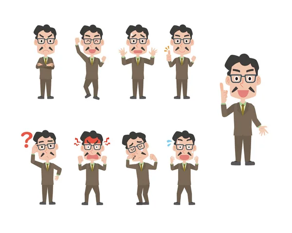 Sakallı iş adamı yüz ifadesi örnekleme seti