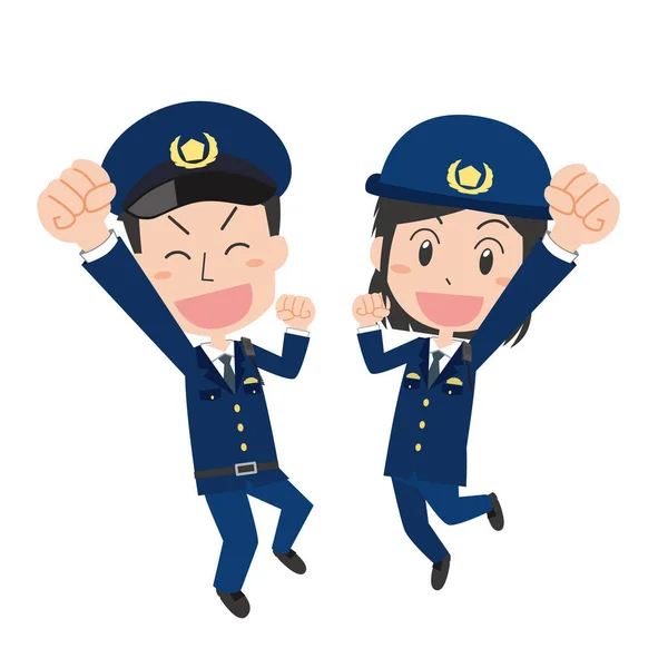 Male Female Police Officers Jumping — Stock Vector
