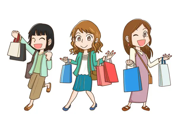 Three Women Going Shopping — Stock Vector