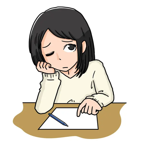 Young Woman Worried While Studying — Stock Vector