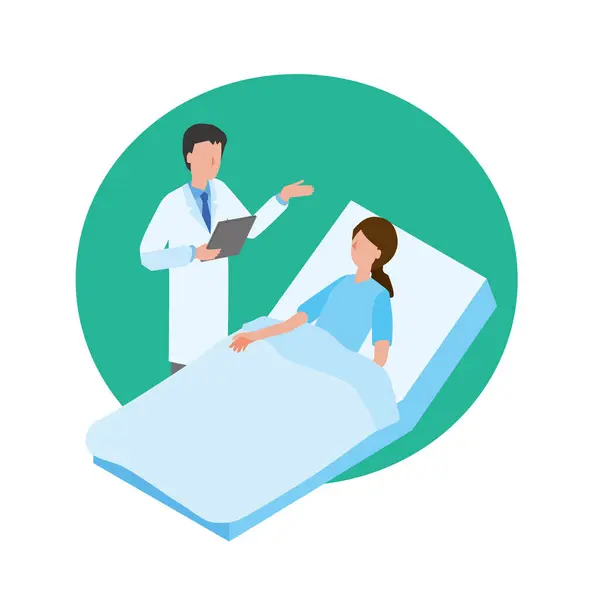 Ein Arzt Erklärt Einem Patienten Der Bett Liegt — Stockvektor