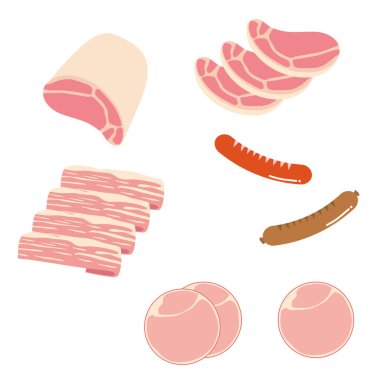 Çeşitli domuz eti ve işlenmiş et resimleri.