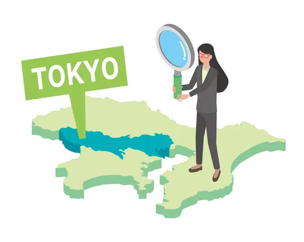 Ilustrace Ženy Vyšetřující Tokio — Stockový vektor