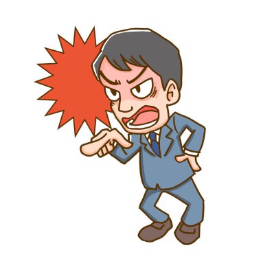 Erkek bir ofis çalışanı diğer tarafı işaret eder ve sinirlenir.