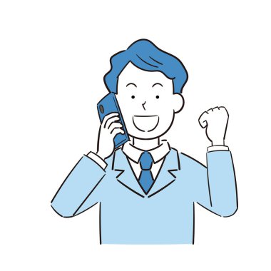 Telefonda konuşmaktan mutlu olan bir erkek ofis çalışanının resmi.