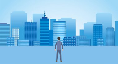 Şehir manzarası ve erkeklerin arka görünüşü