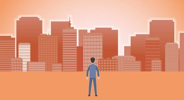 Şehir manzarası ve erkeklerin arka görünüşü