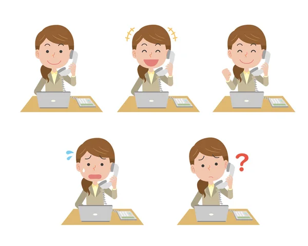 Office Worker Woman Answering Phone — Stock Vector