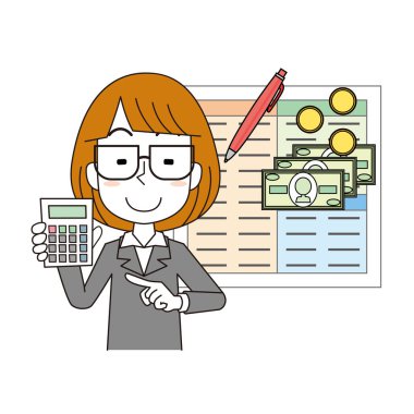 Hesap makinesiyle açıklama yapan bir kadın.