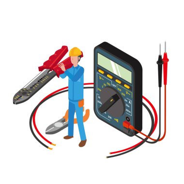 Male worker doing electrical work clipart