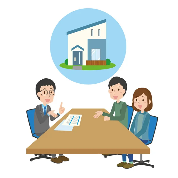 Couple Receiving Explanation Buying House — Stock Vector