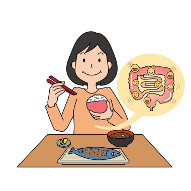 Kahvaltı yemenin ve bağırsakları hareket ettirmenin görüntüsü.