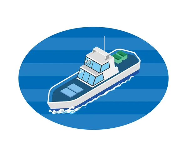 Ilustración Isométrica Barco Pesquero — Vector de stock