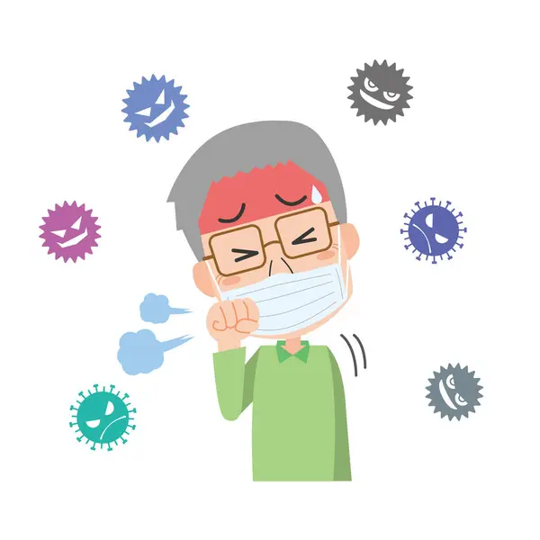 インフルエンザによる発熱と咳を伴う中年男性 — ストックベクタ