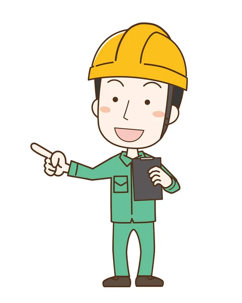 Male Worker Wearing Helmet Confirm Pointing — Stock Vector