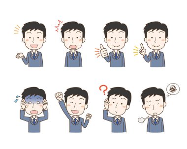 Various facial expression pose set illustrations of male office workers clipart