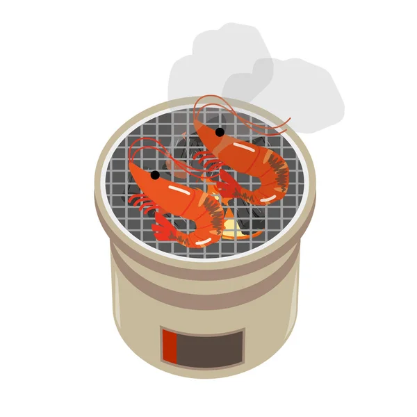 Illustration Shrimp Grilled Charcoal — Stock Vector