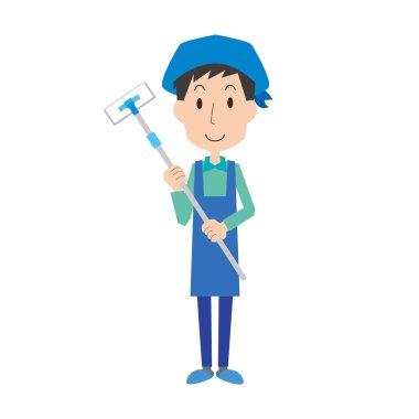 Silecekle temizlik yapan bir adam.