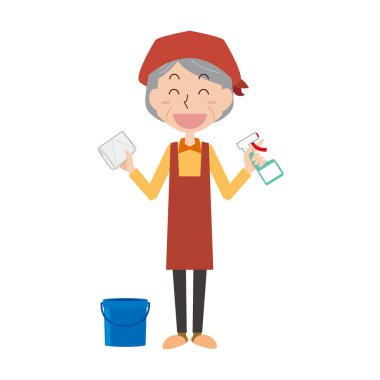 Kıdemli kadın paçavrayla temizlik yapıyor.