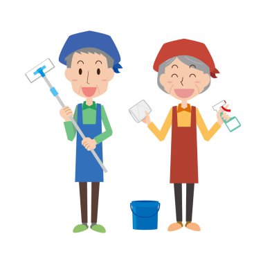 Üst düzey erkek ve kadınlar temizlik yapıyor.