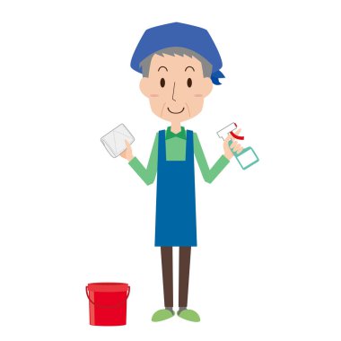 Kıdemli adam paçavrayla temizlik yapıyor.