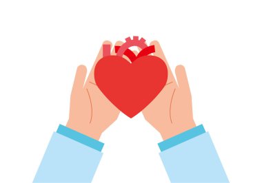 Kalp şeklinde bir kalbi tutan bir doktorun resmi.
