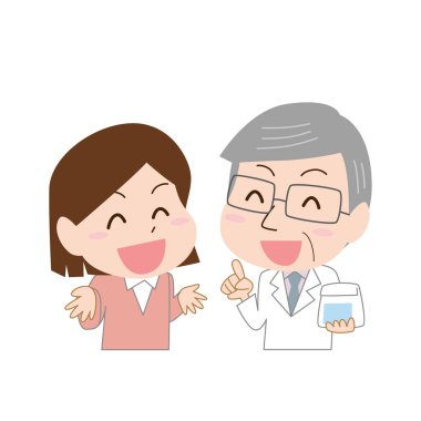 Gülümseyerek açıklayan bir eczacı